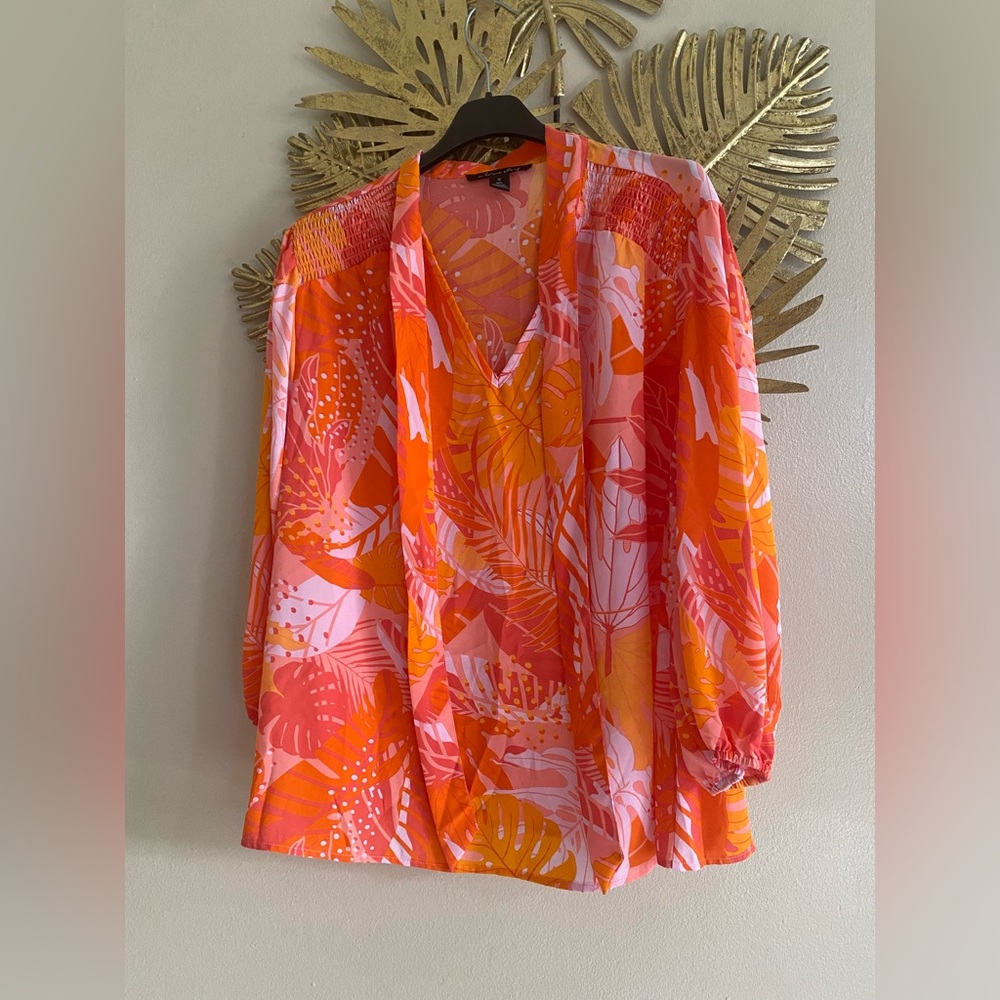 Vibrant Tropical Women's Blouse in Orange and Pink